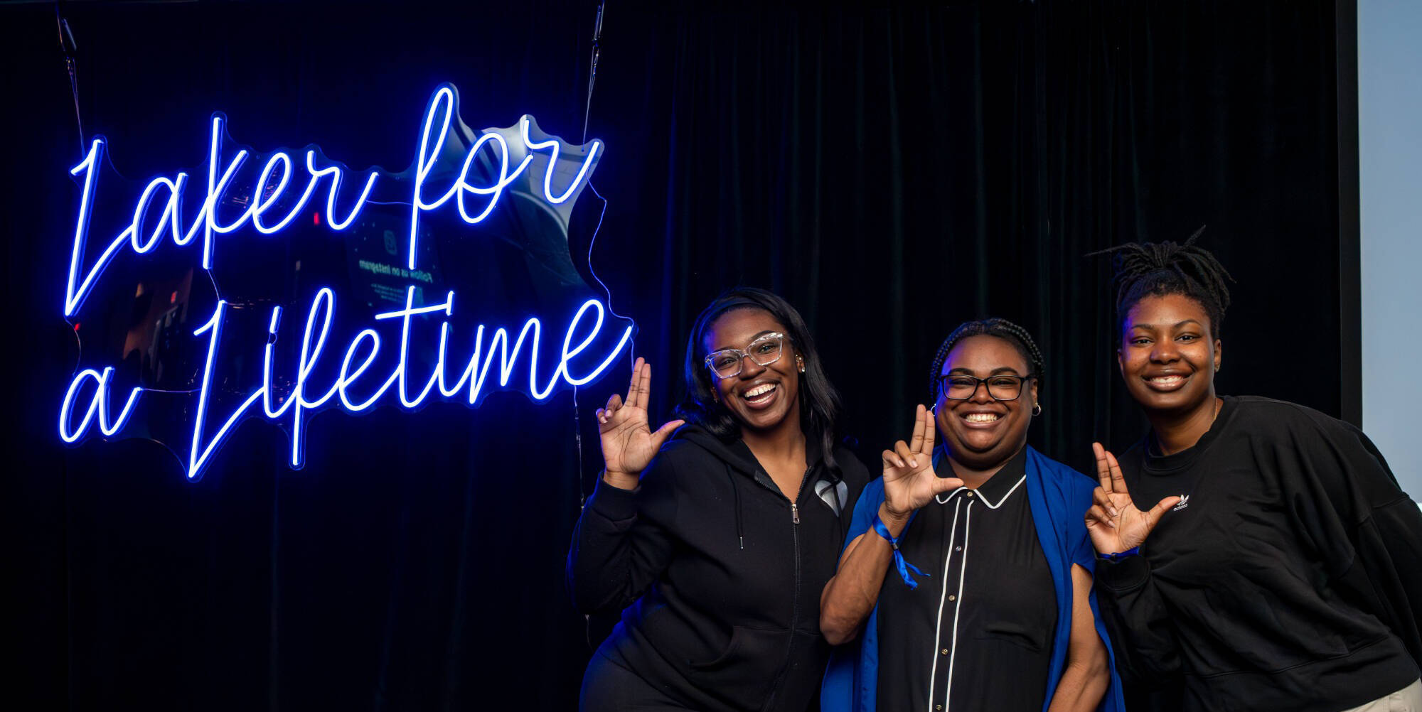 Three african american alumni by laker for a lifetime neon sign